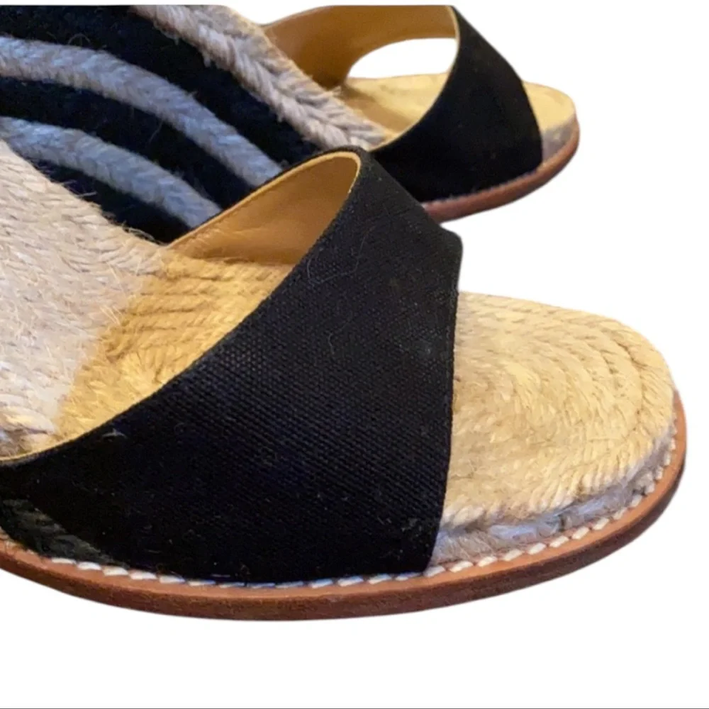 Vintage Kate Spade Grenada Black Canvas Espadrille  Tan Black Wedge Ankle Strap